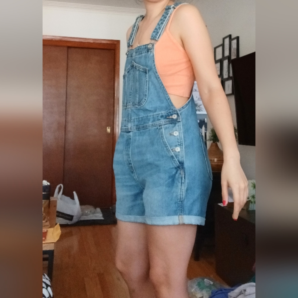 🆕NWT Old Navy Slouchy Workwear Cuffed Jean Short Overalls in 'Ayana' - Picture 13 of 16